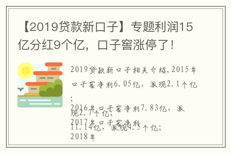 【2019贷款新口子】专题利润15亿分红9个亿，口子窖涨停了！