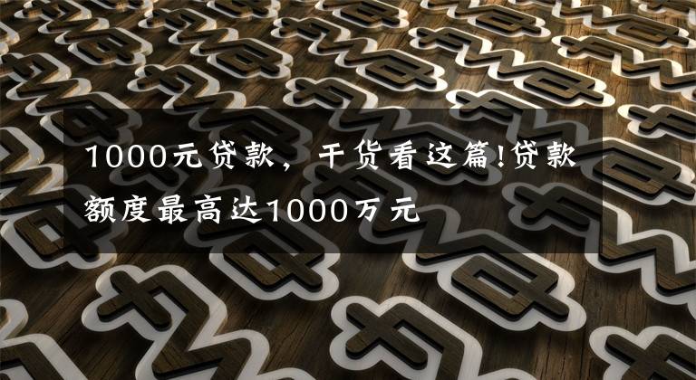 1000元贷款，干货看这篇!贷款额度最高达1000万元