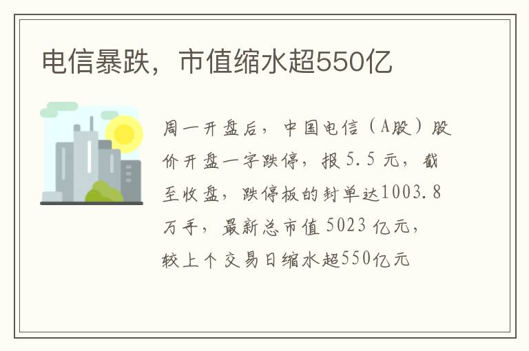 电信暴跌，市值缩水超550亿
