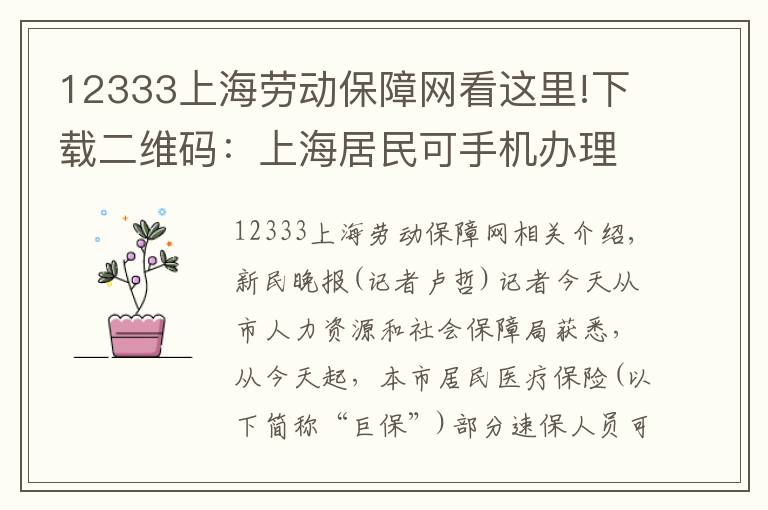 12333上海劳动保障网看这里!下载二维码：上海居民可手机办理2018年医保续保登记缴费