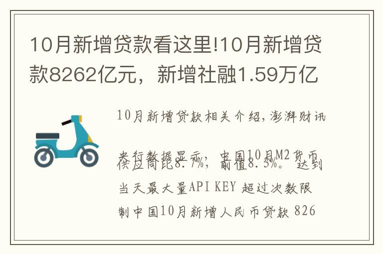 10月新增贷款看这里!10月新增贷款8262亿元，新增社融1.59万亿元