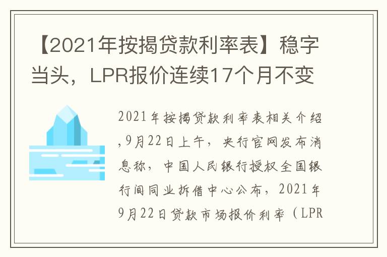 【2021年按揭贷款利率表】稳字当头，LPR报价连续17个月不变