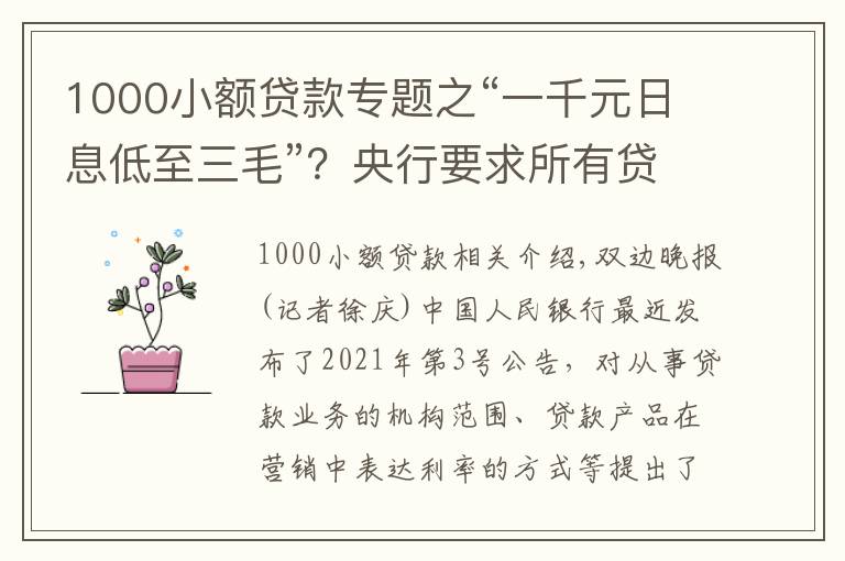 1000小额贷款专题之“一千元日息低至三毛”？央行要求所有贷款产品均应明示年化利率