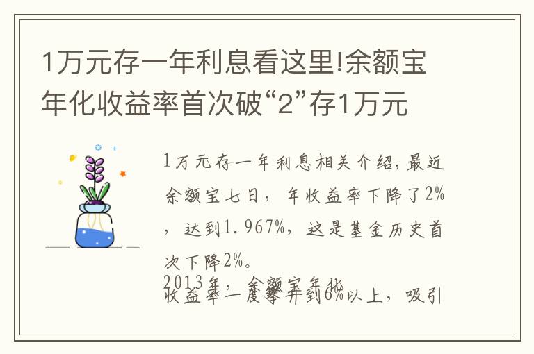 1万元存一年利息看这里!余额宝年化收益率首次破“2”存1万元1天利息不到6毛