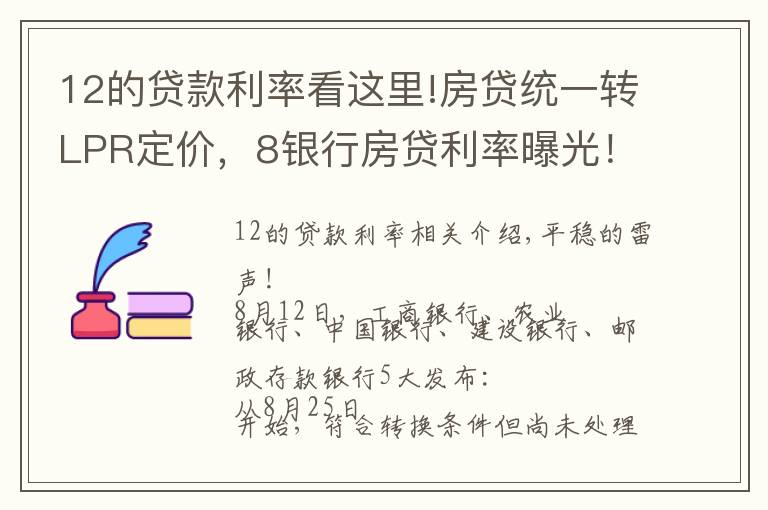 12的贷款利率看这里!房贷统一转LPR定价，8银行房贷利率曝光！首套达6.125%