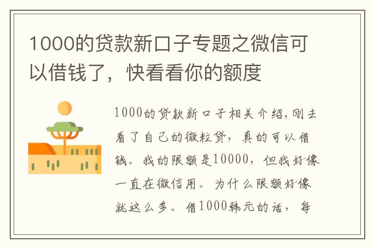 1000的贷款新口子专题之微信可以借钱了，快看看你的额度