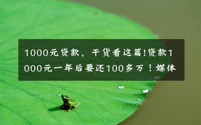 1000元贷款，干货看这篇!贷款1000元一年后要还100多万！媒体揭秘套路贷