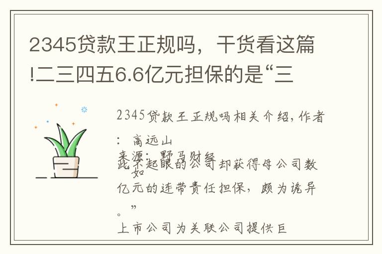 2345贷款王正规吗，干货看这篇!二三四五6.6亿元担保的是“三无”互金公司？