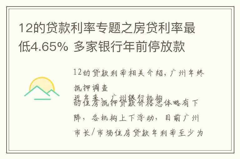 12的贷款利率专题之房贷利率最低4.65% 多家银行年前停放款