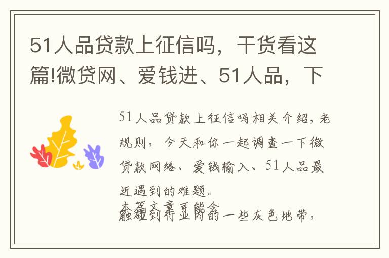 51人品贷款上征信吗，干货看这篇!微贷网、爱钱进、51人品，下一步该如何走？