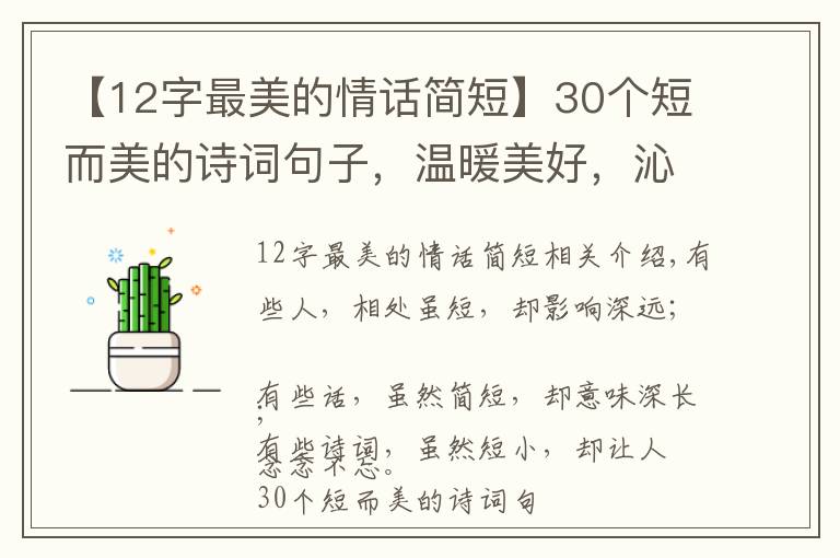 【12字最美的情话简短】30个短而美的诗词句子，温暖美好，沁人心脾