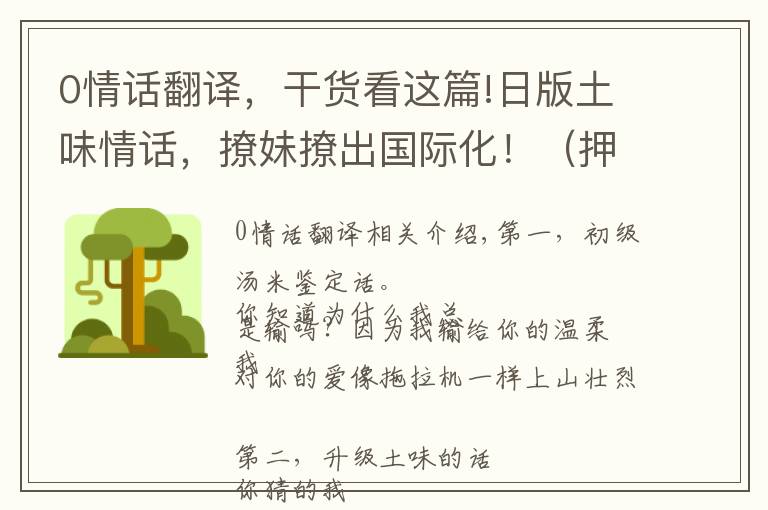 0情话翻译，干货看这篇!日版土味情话，撩妹撩出国际化！（押韵，完美）
