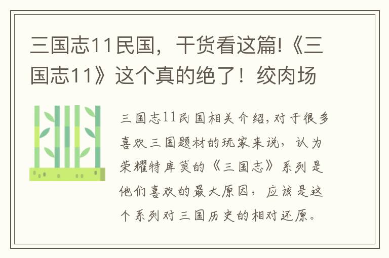 三国志11民国，干货看这篇!《三国志11》这个真的绝了！绞肉场寿春这个套路你敢说没用过？