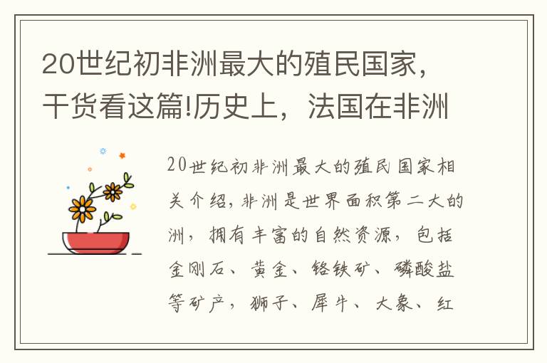 20世纪初非洲最大的殖民国家，干货看这篇!历史上，法国在非洲拥有多少殖民地？现在这些国家过得好吗？