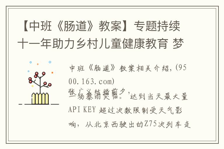 【中班《肠道》教案】专题持续十一年助力乡村儿童健康教育 梦想的下一站是“云田”