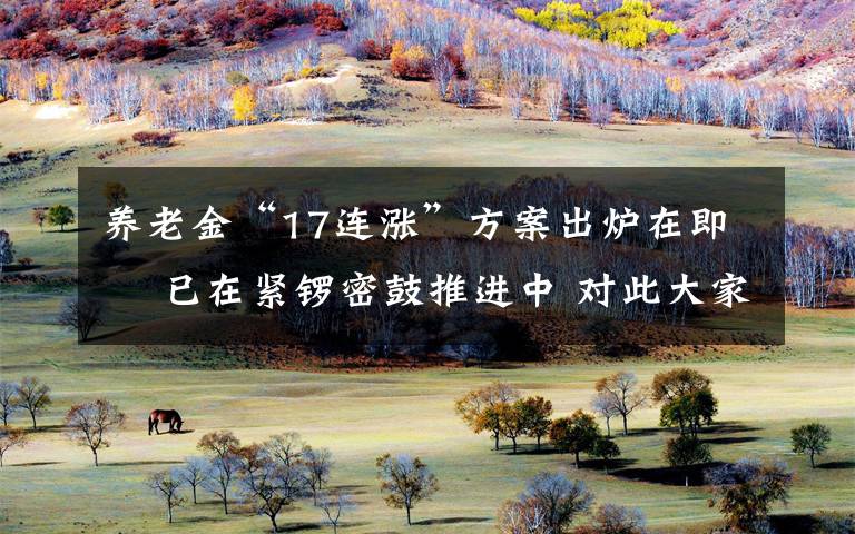 养老金“17连涨”方案出炉在即  已在紧锣密鼓推进中 对此大家怎么看？