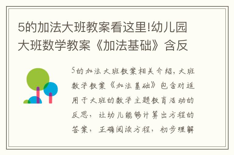 5的加法大班教案看这里!幼儿园大班数学教案《加法基础》含反思