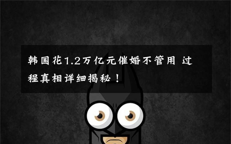 韩国花1.2万亿元催婚不管用 过程真相详细揭秘！