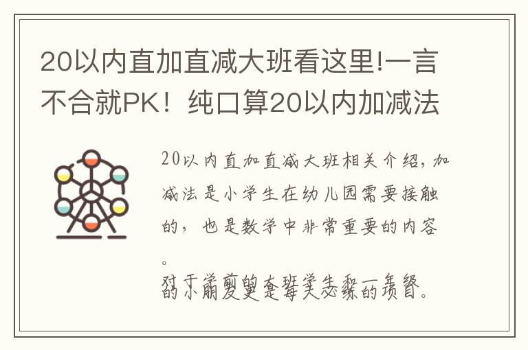 20以内直加直减大班看这里!一言不合就PK！纯口算20以内加减法不用计算器，宝贝！不服来战