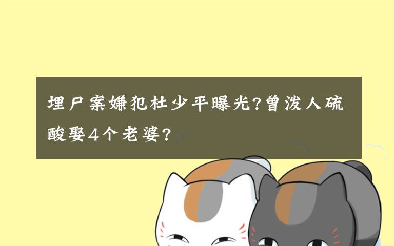 埋尸案嫌犯杜少平曝光?曾泼人硫酸娶4个老婆?