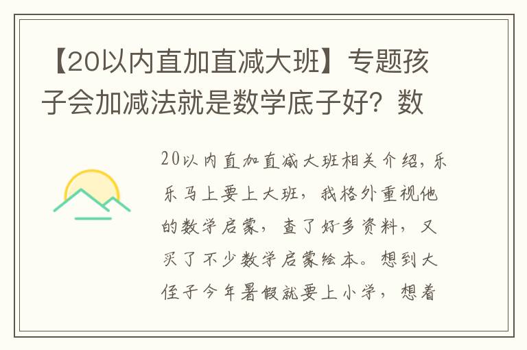 【20以内直加直减大班】专题孩子会加减法就是数学底子好？数学启蒙的要点，很多家长没get到