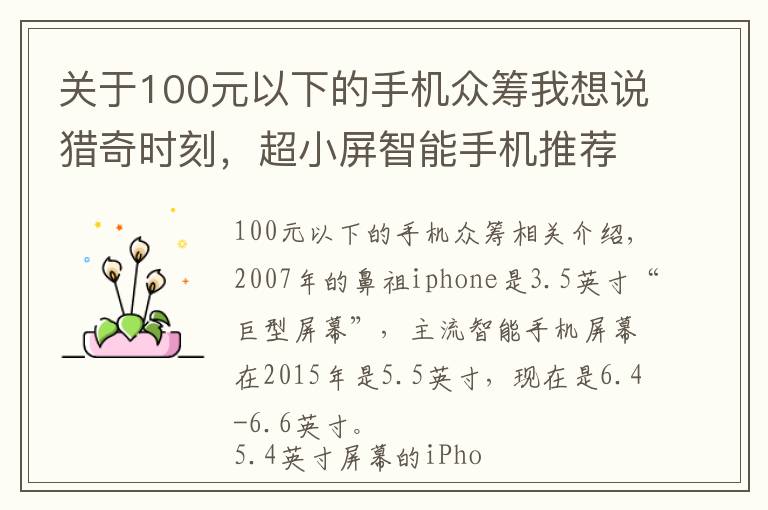关于100元以下的手机众筹我想说猎奇时刻，超小屏智能手机推荐与盘点