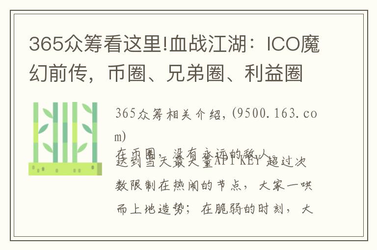 365众筹看这里!血战江湖：ICO魔幻前传，币圈、兄弟圈、利益圈，圈圈相扣