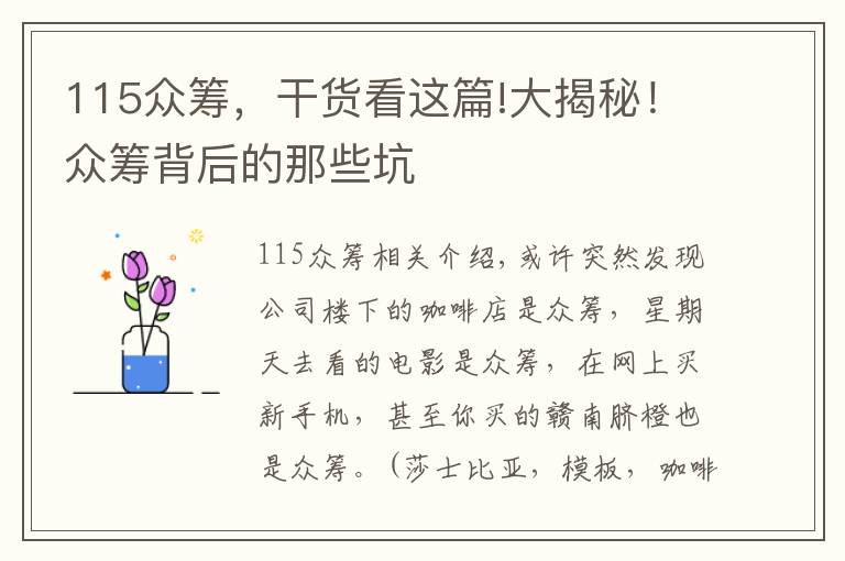 115众筹，干货看这篇!大揭秘！众筹背后的那些坑