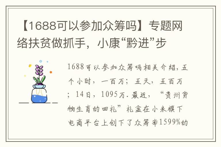 【1688可以参加众筹吗】专题网络扶贫做抓手，小康“黔进”步不停