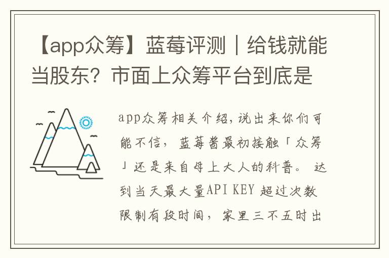【app众筹】蓝莓评测｜给钱就能当股东？市面上众筹平台到底是如何运作的？