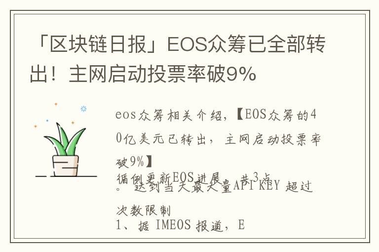 「区块链日报」EOS众筹已全部转出！主网启动投票率破9%