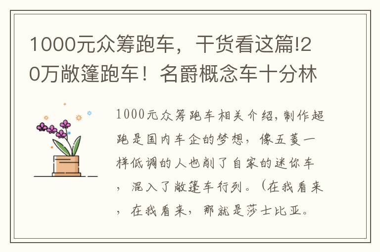 1000元众筹跑车，干货看这篇!20万敞篷跑车！名爵概念车十分林志玲，量产会变罗玉凤吗？