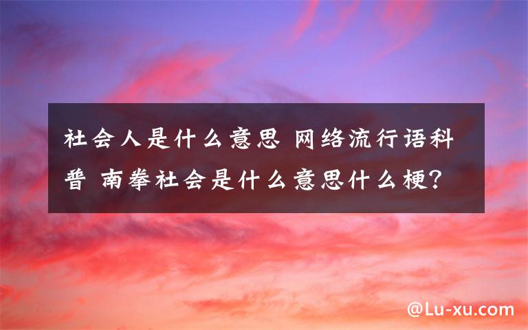 社会人是什么意思 网络流行语科普 南拳社会是什么意思什么梗？