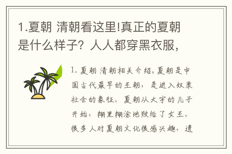 1.夏朝 清朝看这里!真正的夏朝是什么样子？人人都穿黑衣服，和清朝人一样梳辫子