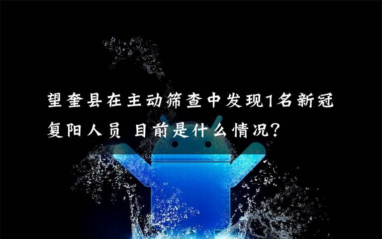 望奎县在主动筛查中发现1名新冠复阳人员 目前是什么情况？