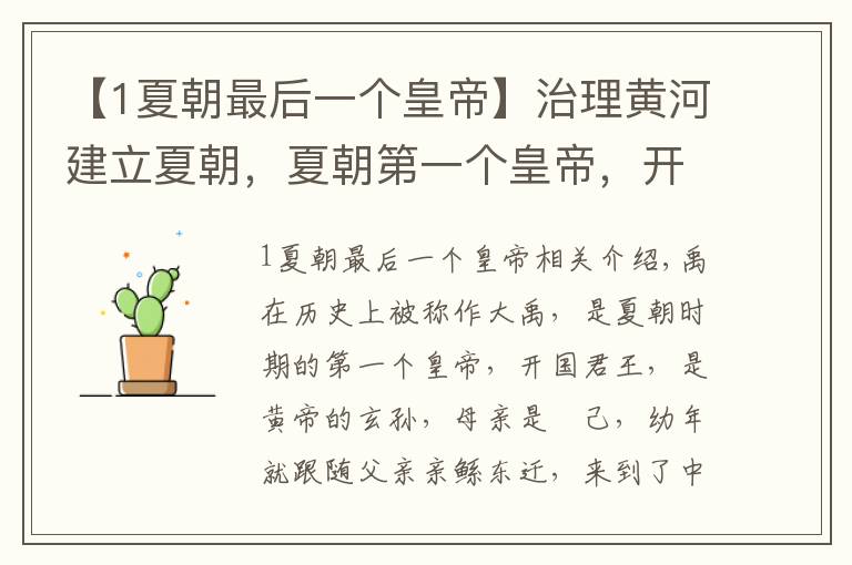 【1夏朝最后一个皇帝】治理黄河建立夏朝，夏朝第一个皇帝，开启世袭制