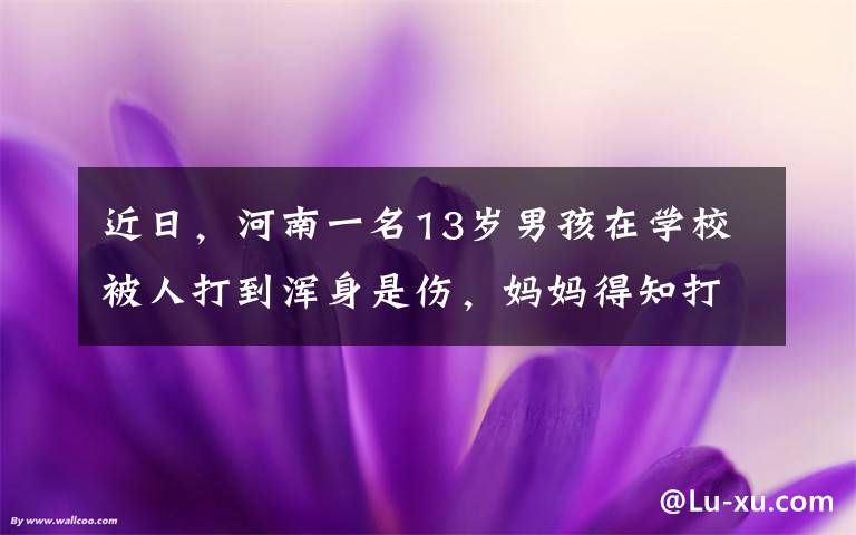 近日，河南一名13岁男孩在学校被人打到浑身是伤，妈妈得知打人者身份当场暴怒。