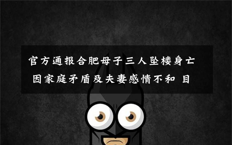 官方通报合肥母子三人坠楼身亡 因家庭矛盾及夫妻感情不和 目前是什么情况？
