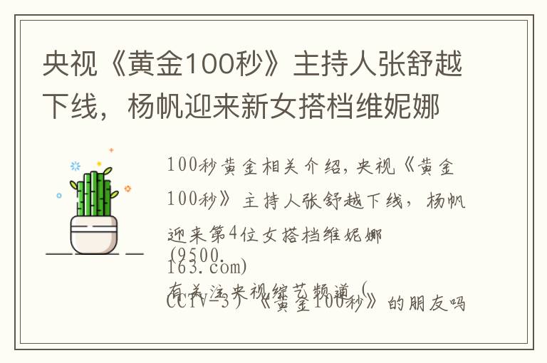 央视《黄金100秒》主持人张舒越下线，杨帆迎来新女搭档维妮娜