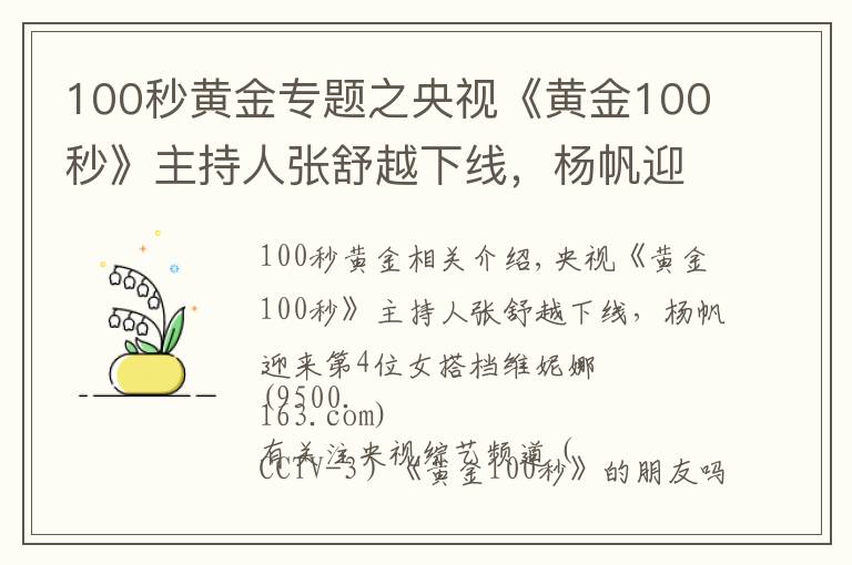 100秒黄金专题之央视《黄金100秒》主持人张舒越下线，杨帆迎来新女搭档维妮娜