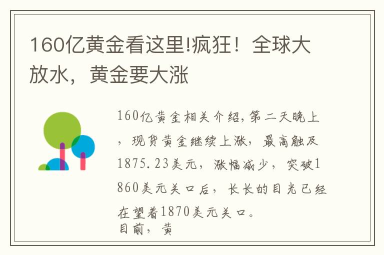 160亿黄金看这里!疯狂！全球大放水，黄金要大涨