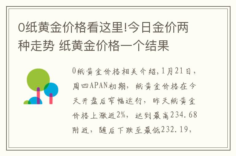0纸黄金价格看这里!今日金价两种走势 纸黄金价格一个结果