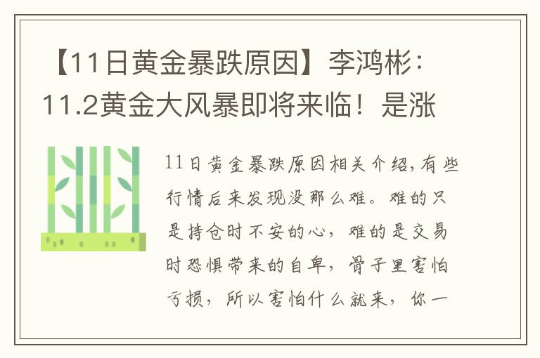 【11日黄金暴跌原因】李鸿彬：11.2黄金大风暴即将来临！是涨还是跌？走势分析