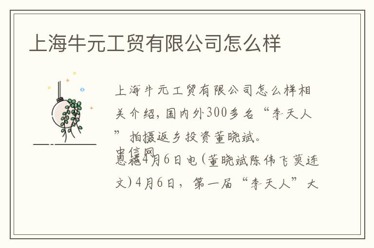上海牛元工贸有限公司怎么样