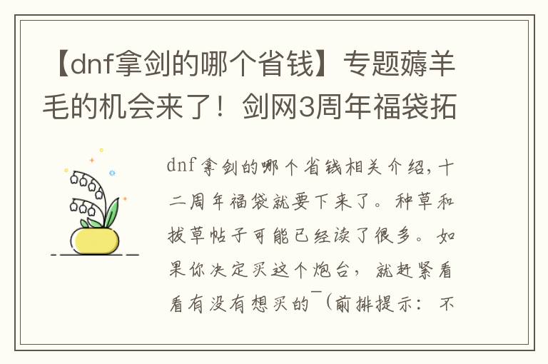 【dnf拿剑的哪个省钱】专题薅羊毛的机会来了！剑网3周年福袋拓印折扣券买什么最划算？
