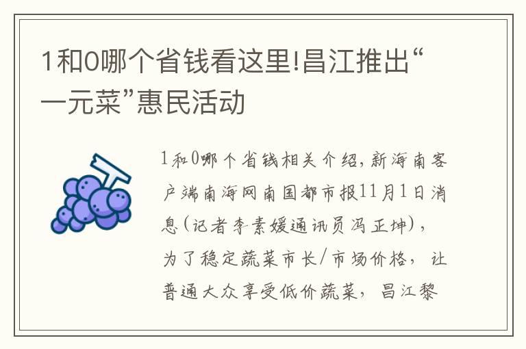 1和0哪个省钱看这里!昌江推出“一元菜”惠民活动