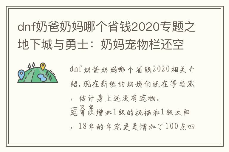 dnf奶爸奶妈哪个省钱2020专题之地下城与勇士：奶妈宠物栏还空着？盘点拍卖行增加智力的过渡宠物