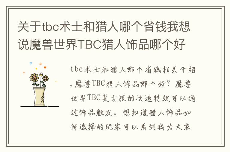 关于tbc术士和猎人哪个省钱我想说魔兽世界TBC猎人饰品哪个好