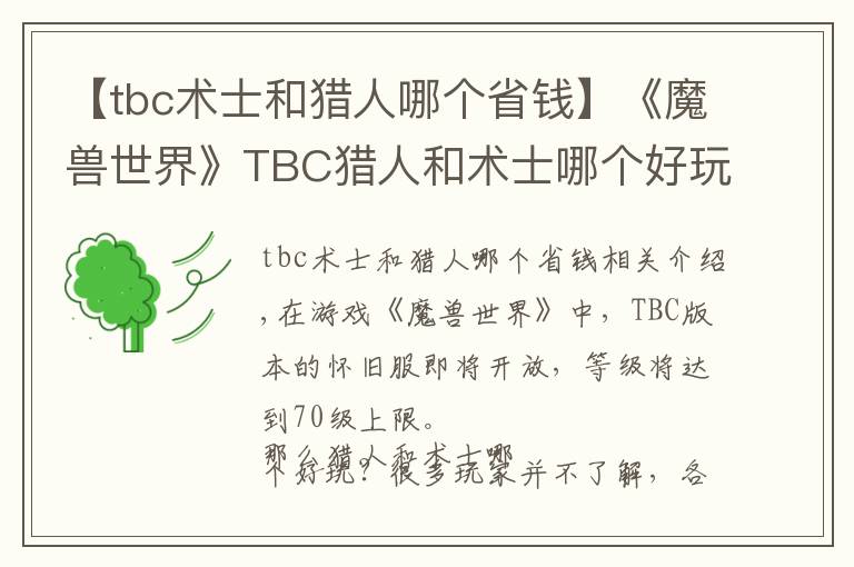 【tbc术士和猎人哪个省钱】《魔兽世界》TBC猎人和术士哪个好玩