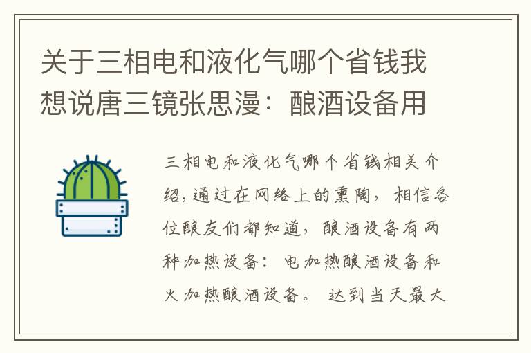 关于三相电和液化气哪个省钱我想说唐三镜张思漫：酿酒设备用电好还是用明火好呢？看过就知道了